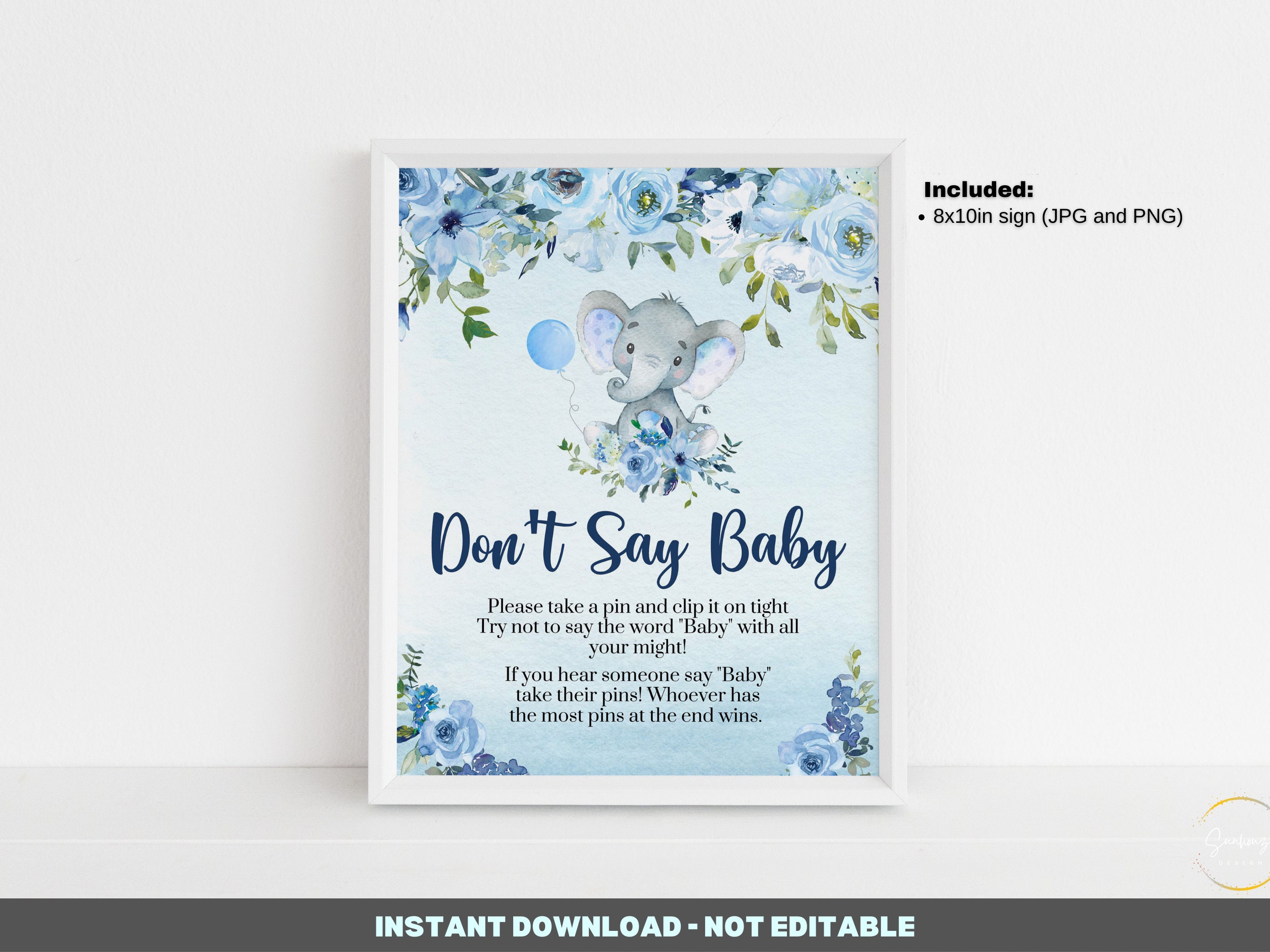 Don't Say Baby Sign Elephant Baby Shower Games Don't Say Baby Baby ...