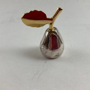 Figurina in miniatura di pera vintage color argento e oro / segnaposto