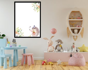 Hedgehog Nursery Print - Watercolor Woodland Animal Art (Digital Download)