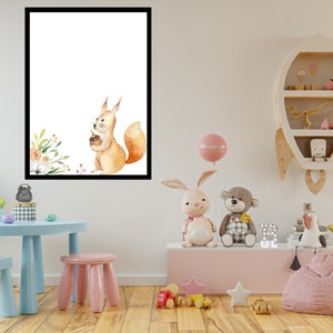 Cute Squirrel Nursery Wall Art Poster Prints - Nursery Room Decor Posters - Kids Room Decor Ideas - Woodland Animal Prints Gift Ideas