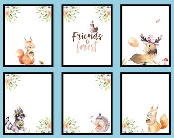 Baby Animal Nursery Prints Set – Watercolor Woodland Decor (Digital Download)