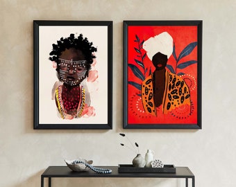 Afro Women Illustration Art Prints - Black Women Power, Set of 2 (Digital Download)