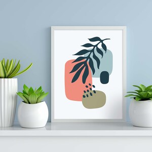 Abstract Boho Leaf Art Print | Printable Wall Art | Neutral Boho Decor | Instant Digital Download | Minimalist Botanical | Mid Century  Art