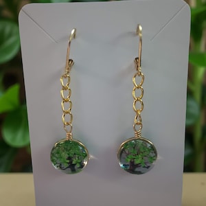 Tree of Life Green Acrylic Dangle Earrings