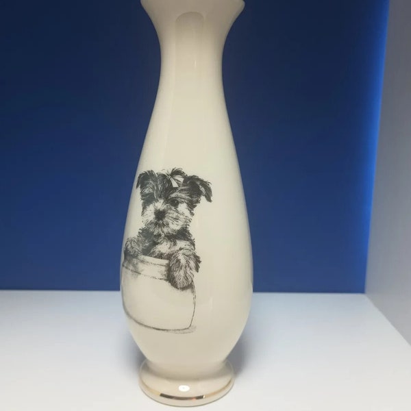 Small World Japan Terrier Bud Vase Vintage Ceramic Puppy Portrait