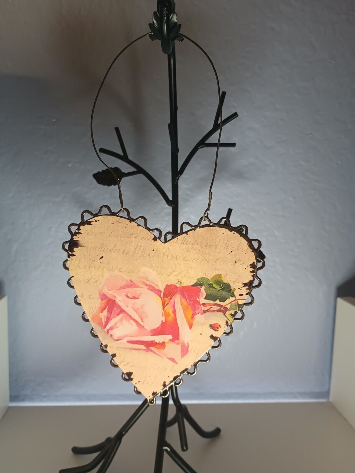 Lot of 4 Vintage Heart Wall Hangings Aluminum or Tin Roses Cupid Hearts