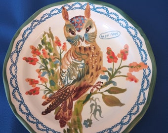 Nathalie Lete "Hou Hou" Owl 10" Dinner or Pasta Plate Vintage Anthropologie