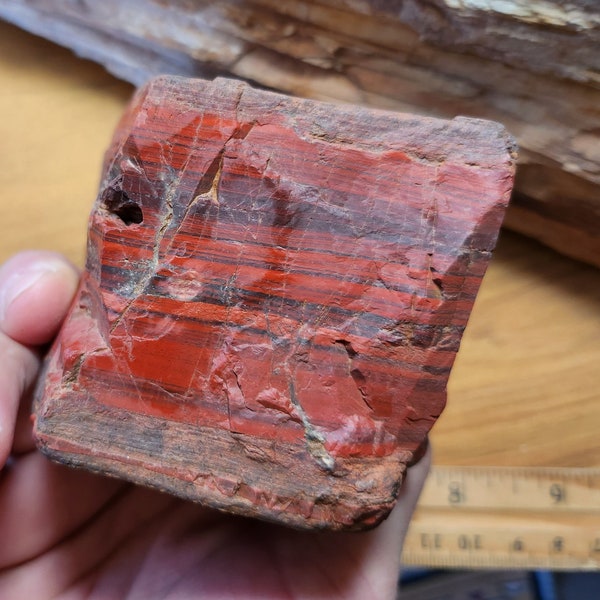 1 lb 13 oz Arizona Jasper Hand Sample: Black and Red Natural Cleaned Semi-Precious Stone