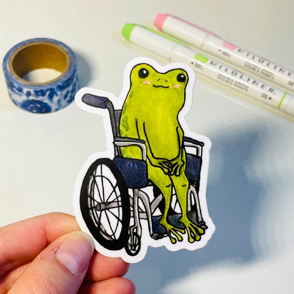 Disabled Frog Sticker, Mobility Aid Sticker, Wheelchair Sticker, Chronic Illness/Pain Sticker, Disability Sticker, Cute Frog Sticker