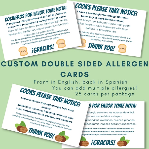 Custom Allergen Cards, Allergy Alert Card for Chef, Restaurant Allergen Cards, Personalized Medical Alert Card, Allergy Alert for Kid/Child