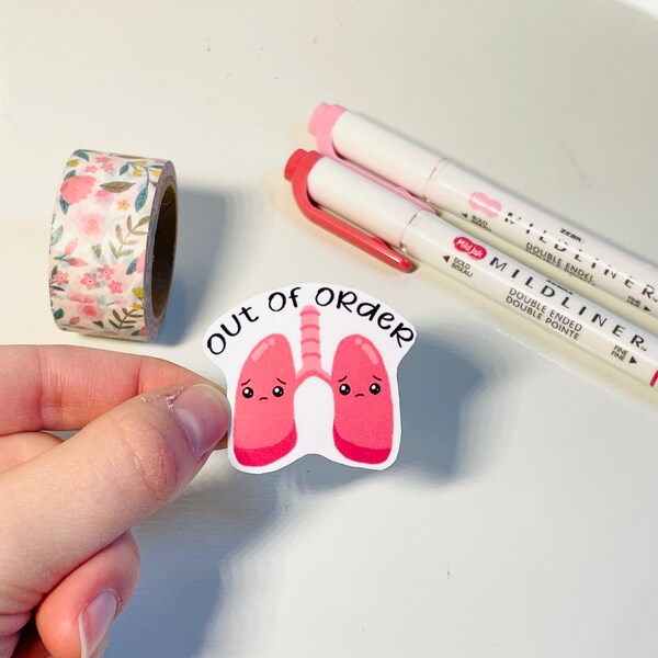 Out of Order Lungs Sticker, Oxygen, Lung Cancer/Disease, Cystic Fibrosis, COPD, UV resistant Sticker, Cute Sticker, Kawaii, Chronic Illness