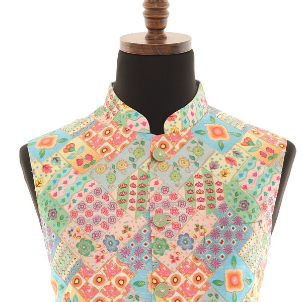 Exquisite Multi-Colored Art Silk Nehru Jacket for Men