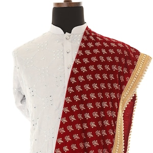 Unisex Indian Fancy Velvet Shawl Embroidered Scarves Sherwani Stole Dupatta -