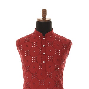 Men&#39;s Readymade Maroon Mirrorwork Kurta Pajama For Party Wear, Puja, Roka, Cocktail