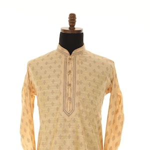Men&#39;s Readymade Kurta Pajama In Beige For Party Wear, Puja, Roka, Cocktail, Casual Get Together