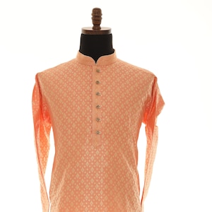 Men&#39;s Readymade Kurta Pajama In Peach For Party Wear, Puja, Roka, Cocktail, Casual Get Together