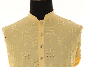 Men's Readymade Yellow Mirrorwork Kurta Pajama For Party Wear, Puja, Roka, Cocktail