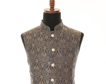 Brocade Blue Nehru Jacket for Men - Luxurious Statement Piece for Formal Occasions, Elegant Formal Wear for Wedding, party, Roka, cocktails
