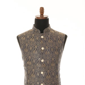Brocade Blue Nehru Jacket for Men - Luxurious Statement Piece for Formal Occasions, Elegant Formal Wear for Wedding, party, Roka, cocktails