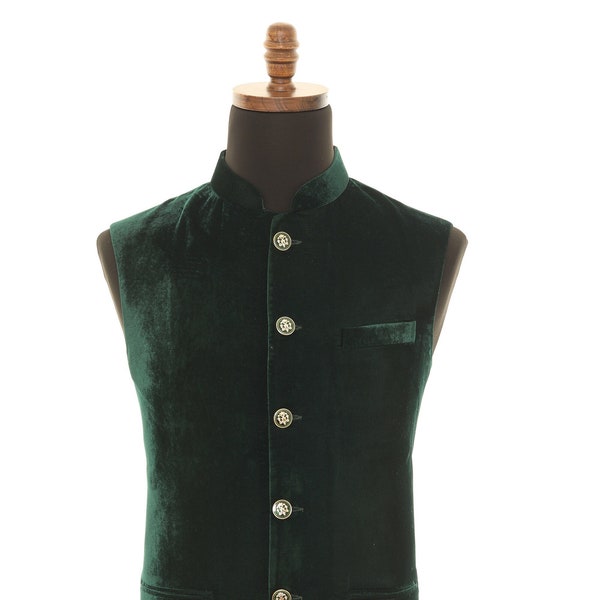 Green Luxurious Velvet Nehru Men's Jacket: The Perfect Party Wear for a Sophisticated Look