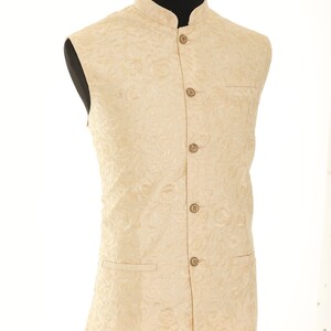 Men's Ivory With Thread Work Nehru Jacket, Sleeveless Jacket, Indian Traditional Wear, Indian Party Wear, Wedding Wear, Nehru Jacket image 2