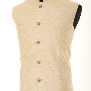 Men's Ivory With Thread Work Nehru Jacket, Sleeveless Jacket, Indian Traditional Wear, Indian Party Wear, Wedding Wear, Nehru Jacket image 4