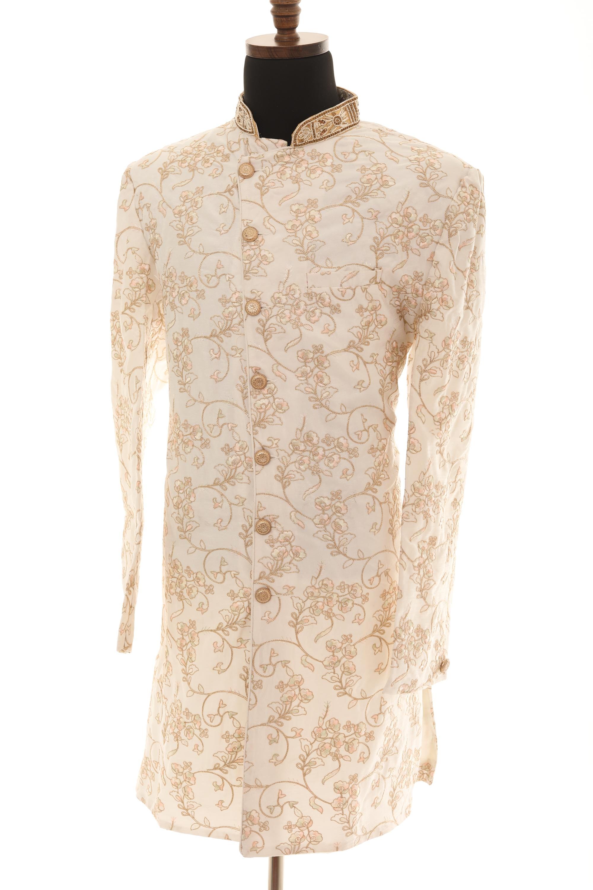 Noble Charm Fawn Embroidered & Embellished Sherwani Ensemble main image 1