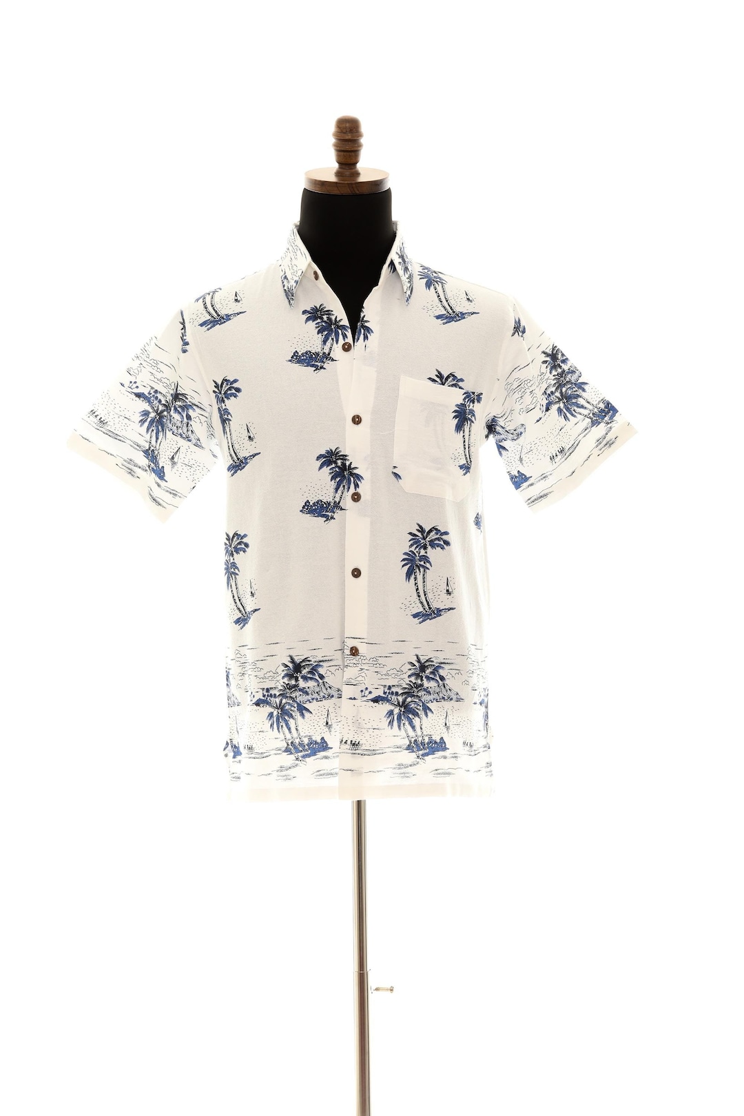 Mens Palm Tree Print Organic Cotton T Shirt Off White