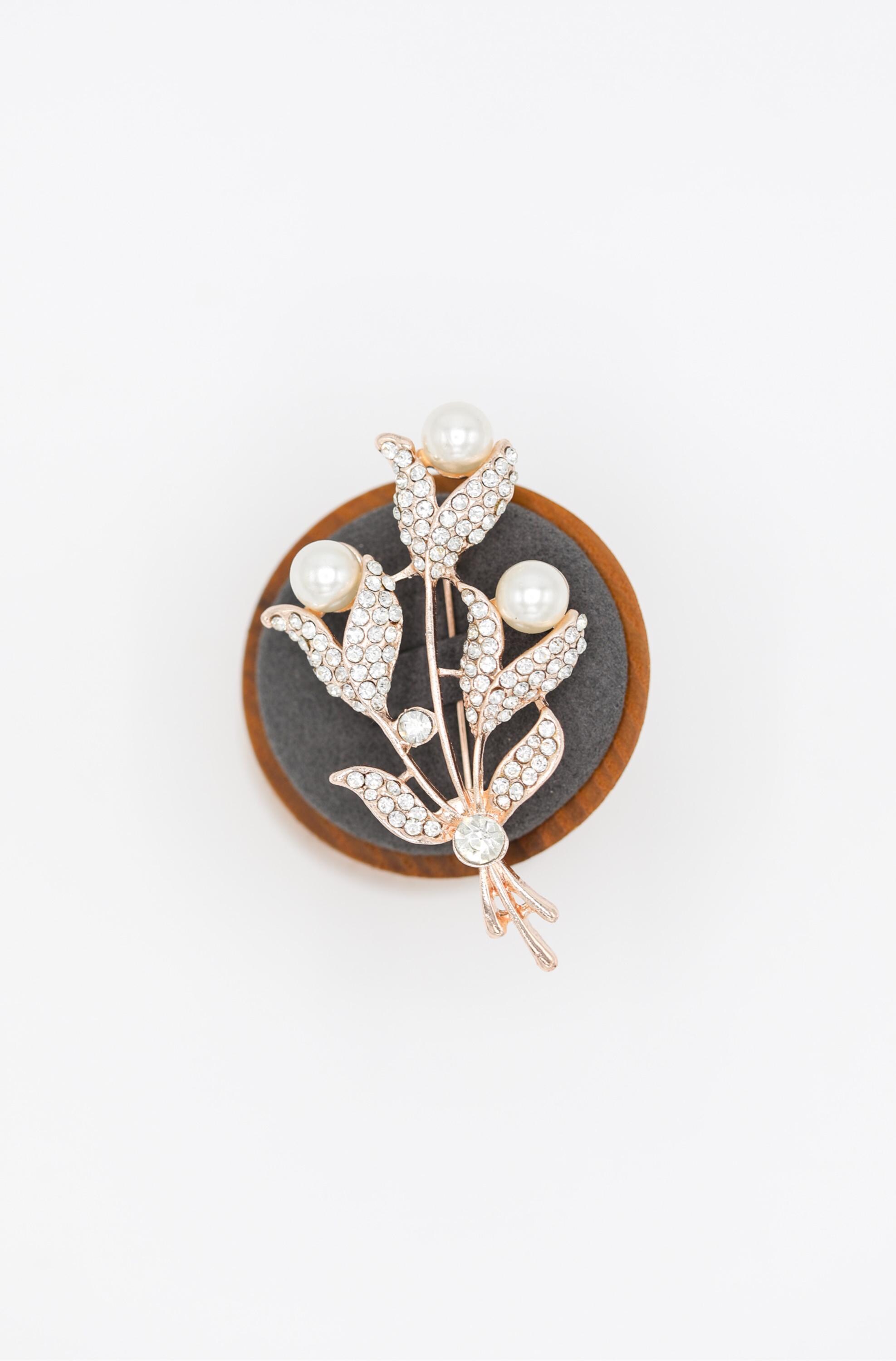 thumbnail image 2 of Vintage Brown Rhinestone & Crystal Flower Leaf Pendant Brooch - Yellow Gold Tone, 10.7cm 2 of 6