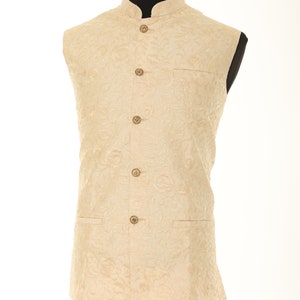 Men's Ivory With Thread Work Nehru Jacket, Sleeveless Jacket, Indian Traditional Wear, Indian Party Wear, Wedding Wear, Nehru Jacket image 6