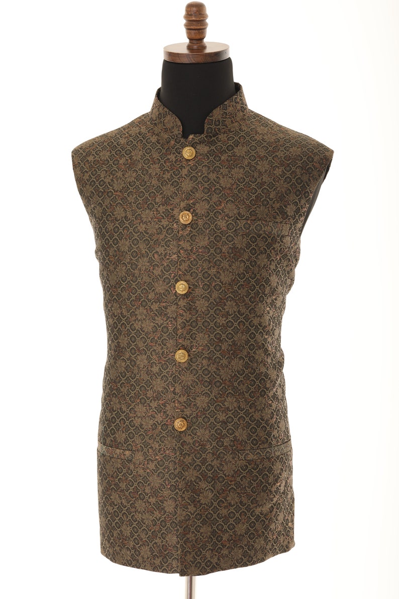 Men'S Brown Solid Nehru Jacket