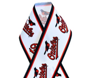 Orioles Baseball White Background High Quality Grosgrain Ribbon, Choose Preferred Ribbon Width and Yards, Ready to Ship