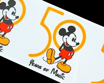 Mickey Mouse 50th Anniversary White Background 1 Yard Length on Grosgrain Ribbon, Choose Width, Choose Length, Combine Shipping, Use Coupons