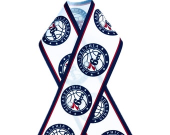Philadelphia Basketball White Background High Quality Grosgrain Ribbon, Choose Preferred Ribbon Width and Yards, Ready to Ship