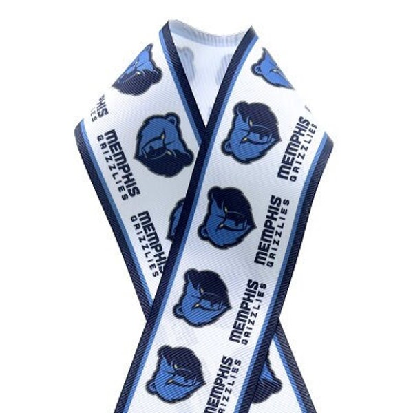 Memphis Grizzles White Background 1 Yard Length on Grosgrain Ribbon, Choose Your Width, Choose Your Length, Ready to Ship