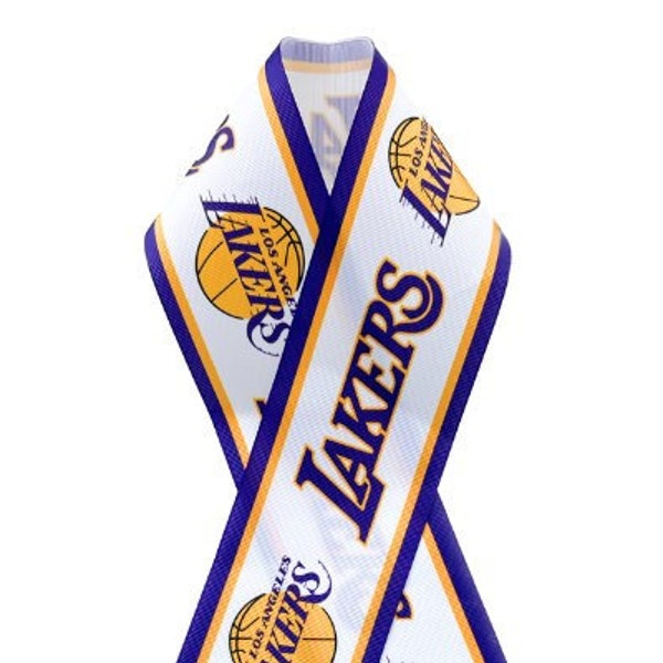Lakers Basketball White Background High Quality Grosgrain Ribbon, Choose Preferred Ribbon Width and Yards, Ready to Ship
