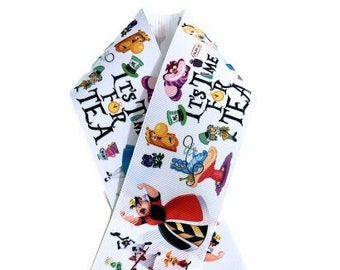 Alice Characters Stacked Not Wired Multiple Sizes Printed Grosgrain Ribbon