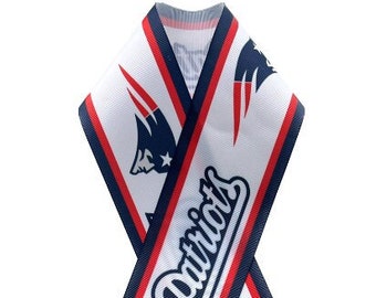 NE Patriots 2 Logos White Background Multiple Sizes Printed Grosgrain Ribbon