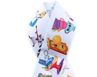 Time for Tea Single Big Characters on White Background Not Wired Multiple Sizes Printed Grosgrain Ribbon