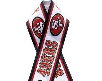 49ers White Background High Quality Grosgrain Ribbon, Choose Preferred Ribbon Width, Choose How Many Yards, Ready to Ship