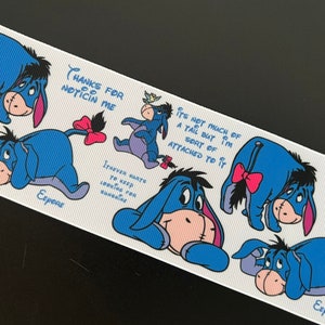 Eeyore on White Background on 1 Yard Length on Grosgrain Ribbon, Choose Width, Choose Length, Combine Shipping, Use Coupons, NOT PRE-CUT image 1