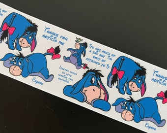 Eeyore on White Background on 1 Yard Length on Grosgrain Ribbon, Choose Width, Choose Length, Combine Shipping, Use Coupons, NOT PRE-CUT