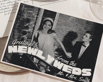 Vintage Wedding Photo Thank You Postcard Template (Digital Download)