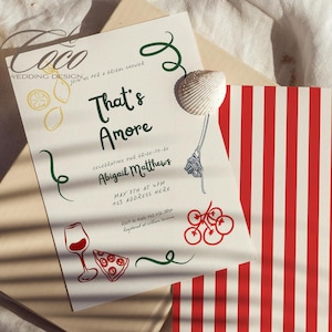 Handgetekende That's Amore-vrijgezellenfeestuitnodiging, handgeschreven bruidssjabloon, trendy Italiaanse bruidsuitnodiging, elegante klassieke uitnodiging