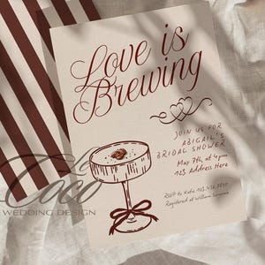 Handgetekende liefde is brouwen bruids douche uitnodiging, handgeschreven bruidsuitnodiging, vintage bruids douche uitnodiging, espresso martini klassieke uitnodigen