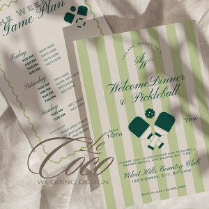 Pickleball Country Club Itinerary Invitation Template, Pickleball and Dinner Invite, Elegant Classic Invite,  Stripe Country Club Invite