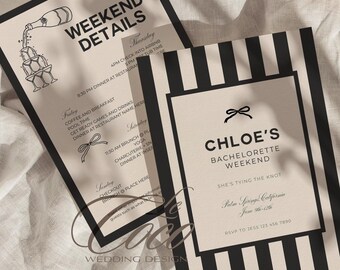Stripe and Bow Bachelorette Itinerary Invitation Template (Digital)