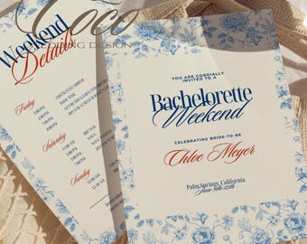 Coastal Bachelorette Itinerary Template: Lobster Toile Design (Digital Download 5x7" Canva Editable Invitation)