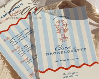 Coastal Bachelorette Invitation Template: Hamptons Beach Club Itinerary (Digital Download, 5x7")