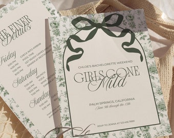 Green Floral Bachelorette Itinerary Invitation Template (Digital Download)